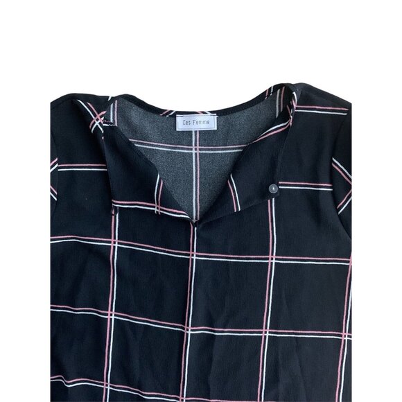 Ces Femme Womens Black & Pink Plaid Bell Sleeve Relaxed Fit Shift Dress Large - Picture 8 of 11
